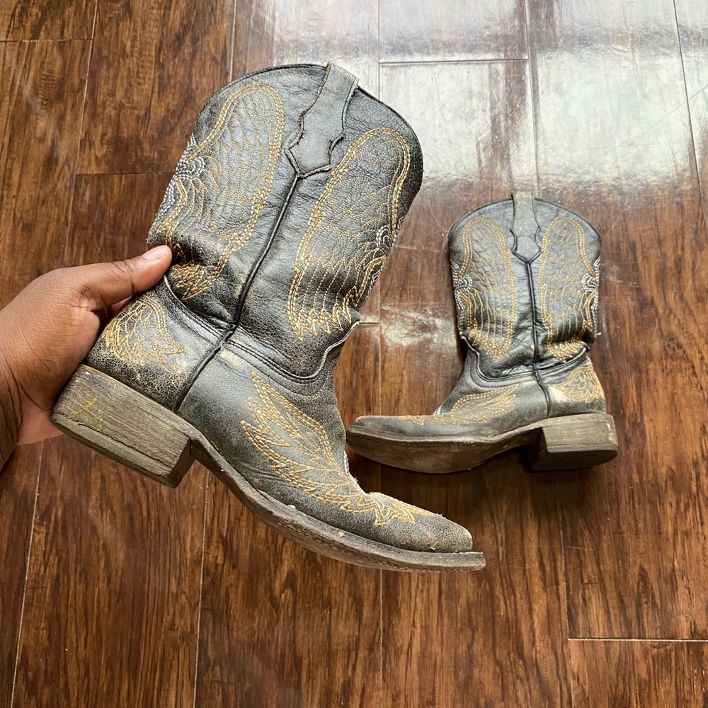 Corral Teen Blackish brown Winged Crossed Western Boots